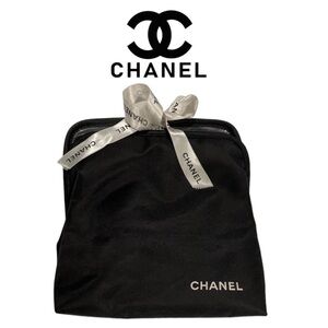 CHANEL Black Cosmetic Bag with Silver Accents
